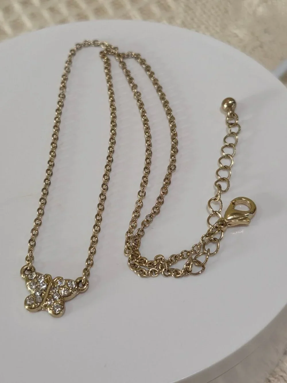 Gold Butterfly Pave Rhinestone Small Gold Chain Pendant Necklace Dainty Small - Picture 10 of 10